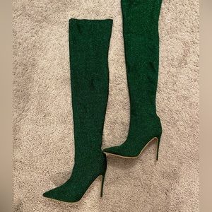 Sparkly Green Thigh Boots